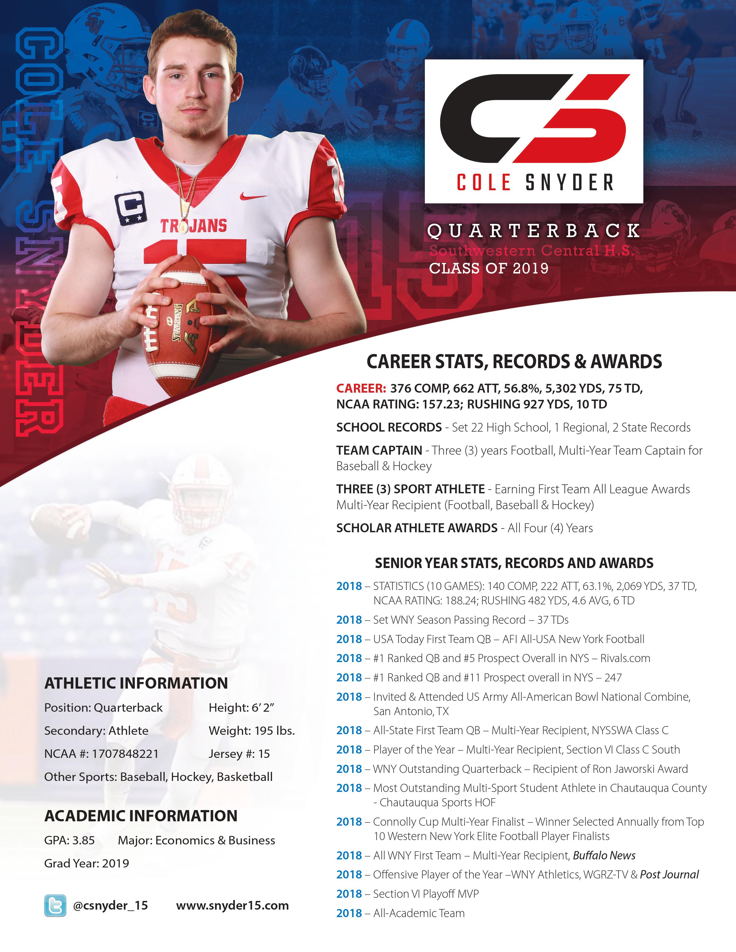 Cole Snyder #15 Class 2019 High School Football Profile